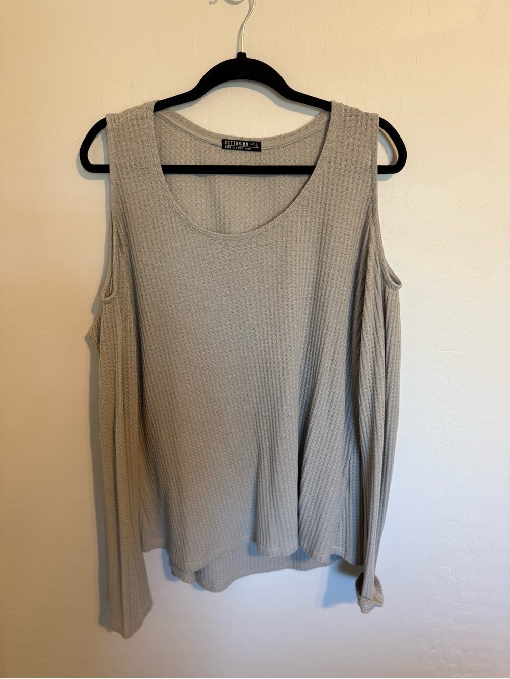Cotton On Beige Cold-Shoulder Waffle Knit Long Sleeve Top